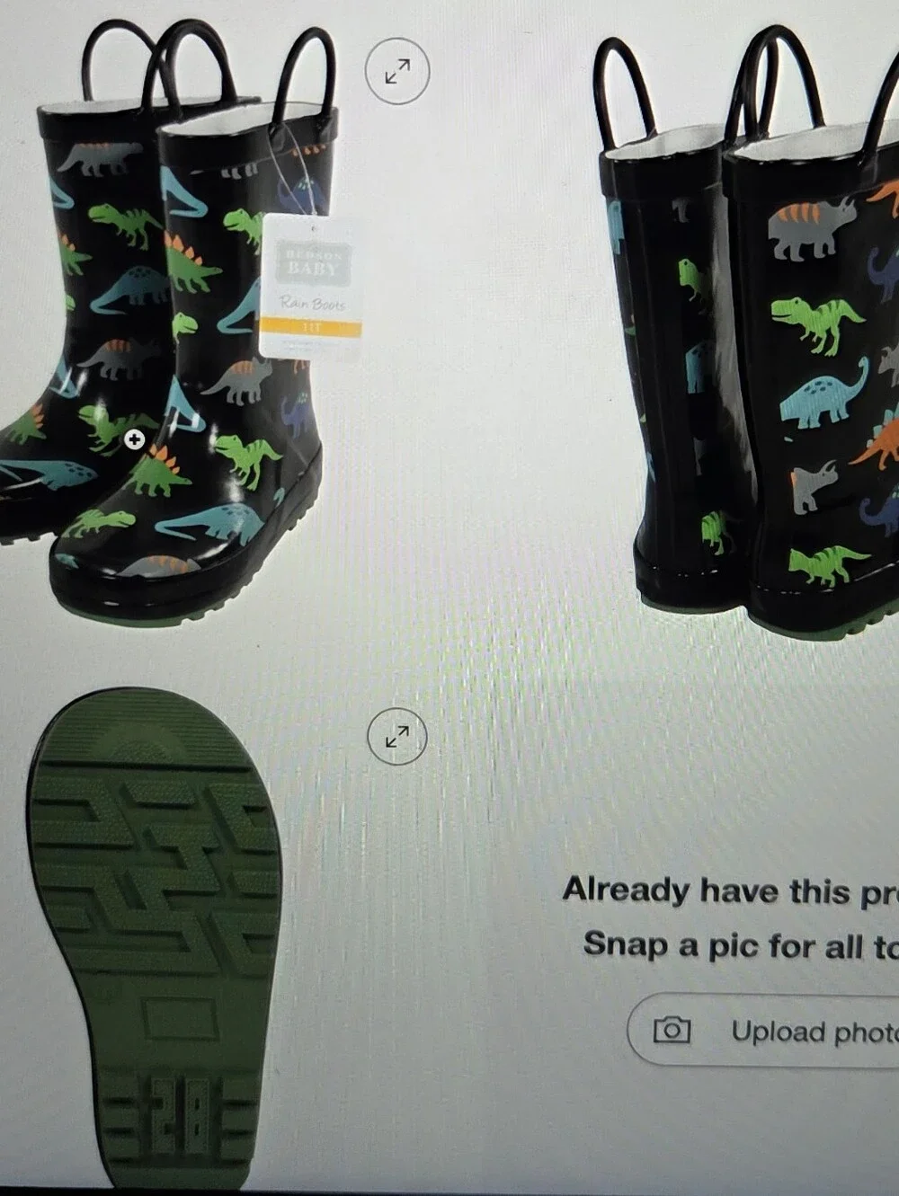 Hudson Baby Kids Boys Black Rain Boots with Multicolored Dinosaur Print 9T